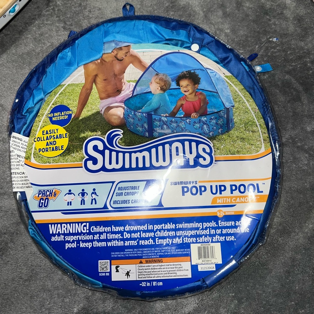 Blue Pop Up Pool with Canopy for Kids